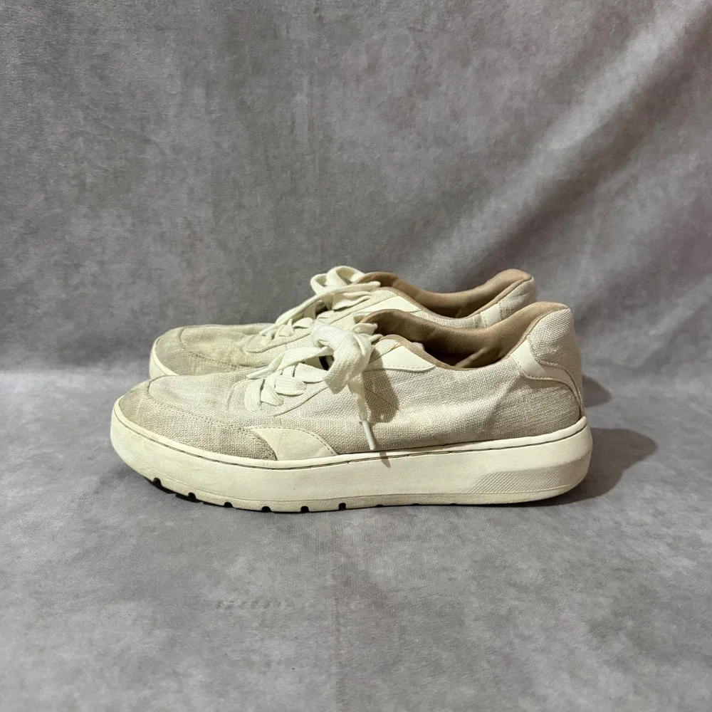 Vionic Elsa Sneakers Women 7 Cream Good Linen Platform Lace Up Casual Low Top